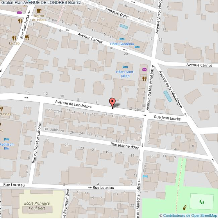 Plan du quartier du café, 13 avenue de Londres à Biarritz